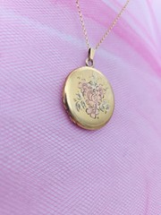 Large Vintage LOCKET Pink Rose Gold Antique Gold Filled Y GF Necklace Pendant