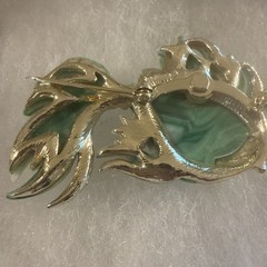 Vintage Unsigned Hattie Carnegie Green Lucite Angel Fish Brooch Rhinestone Gold.