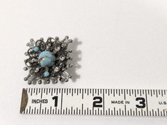 Damaged!! VTG Silver Tone Faux Turquoise Cabochon Round Pendant Brooch Pin 1.25″