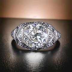 Platinum Vintage Filigree Engagement Ring 2.78ct. Natural Old Mine Diamond GIA