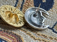 Vintage 1993 MMA Sterling Silver Celestial Sun Moon Earrings 14K STER Posts Rare
