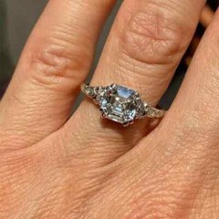 Art Deco Style Asscher Cut Lab Created Diamond Engagement Ring 14K White Gold FN