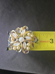 Vintage Brooch Pin Faux Pearl Opal And Purple Rhinestone Costume Jewelry 2 Inch