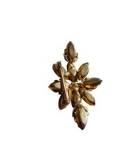 Vintage Goldtone Faceted Black Navette Stones Unsigned Brooch ~ 2 1/8″