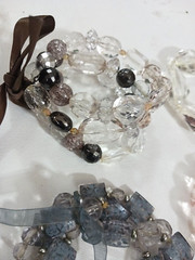 Plastic, Gemstone + crystal bead bracelets. Lot of 10 beaded mixed materials