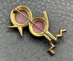 Vintage Pink Jelly Belly Moon Glow Bird Brooch Pin Gold Tone Rhinestone