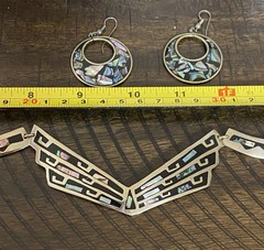 Vintage Alpaca Mex. Abalone Shell Necklace & Earring Set