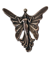 Sterling Silver Art Nouveau Lady with Butterfly Wings Fairy Pendant 1.25″