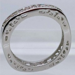 Vintage NOS Square CZ Simulated Diamond Eternity Band Ring Silver Tone Size 7