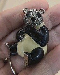 Vintage PANETTA Panda Brooch Enamel & Rhinestone Bear Signed Pin/Brooch Rare