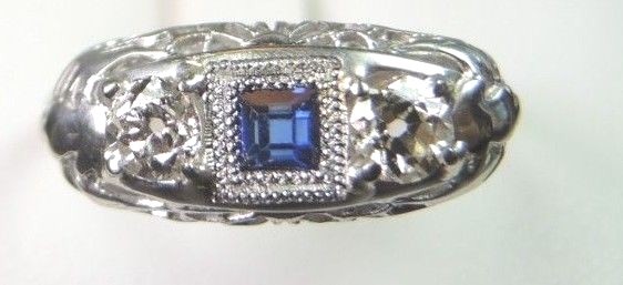 Antique Art Deco Diamond Engagement 14K White Gold Ring Size 7 UK-N1/2 EGL USA