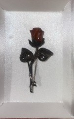 Vintage Hand Carved Golden Baltic Resin Rose Brooch Pin