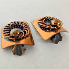 Earrings Copper Clip On Art Deco Mid Century Fashion Jewelry 2 MCM Vtg
