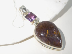Vintage Sterling Silver 925 Large Natural Purple Rutilated Quartz Necklace