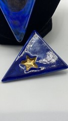 Vintage Lapis Stone nuggets Beaded Necklace W/ Triangle pendant & Brooch