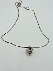 STERLING SILVER 925 ITALY BOX CHAIN NECKLACE HEART CAGE PEARL PENDANT WOMEN