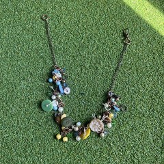 Vintage Button & Pearl Cluster Necklace Handmade Copper Boho Chic Jewelry