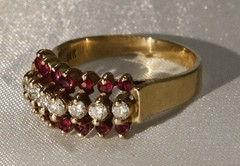 14K Yellow Gold 3 Row Diamond and Ruby Ring 3.2 grams – Size 5.5-6
