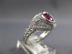 1.03CT DIAMOND & AAA RUBY 14KT WHITE GOLD OVAL & ROUND FILIGREE ENGAGEMENT RING