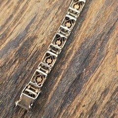 RARE Antique Art Deco Belais 10K White Gold Diamond Onyx Filigree Bracelet