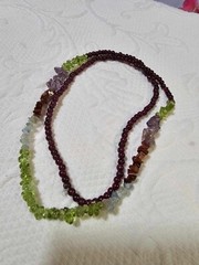 Vtg Chain Necklace w/ Mixed Stone Beads Amethsyt Green Peridot 26in”