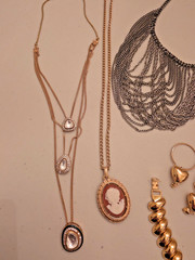 Vintage & Contemporary Jewelry Lot – NAPIER Stamped Bracelet, Cameo Necklace & M
