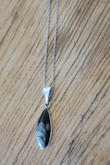 VTG Sterling Silver 925 Orthoceras Fossil Pendant W/ 20″ Rope Chain Necklace