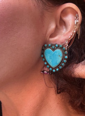 🩵 Vintage Turquoise Heart Earrings Sterling Native Zuni Style Cluster Halo OOAK