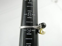 18k Heavy Gold Electroplate Double Faux Pearl White Rhinestones Ring Size 8.75