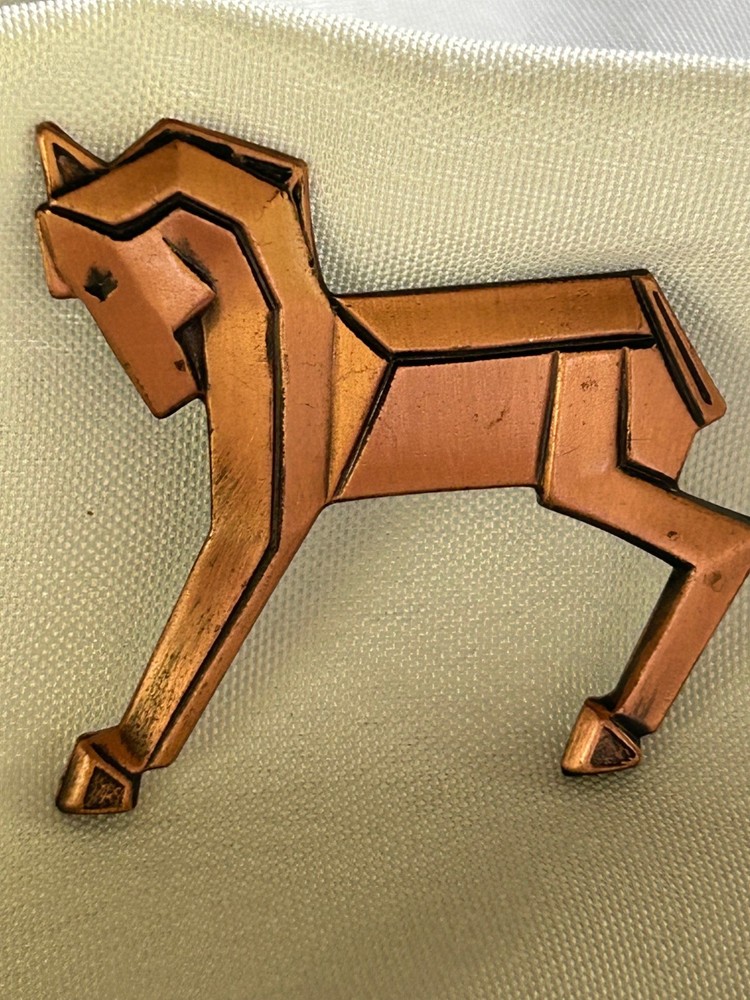 Vintage Modernist Origami Horse Pin: Copper Brass Bronze