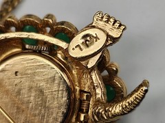 Kenneth Jay Lane KJL Tortoise Turtle Brooch Watch Cabochons & Crystals 26”L