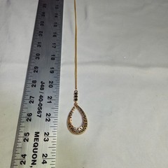 Gold Tone Black Color Rhinestone Tear Drop Pendant Necklace 16g 22″