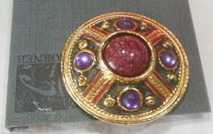 NOS Casual Corner Round Gold-tone Purple & Pink Black Enamel Clip On Earrings