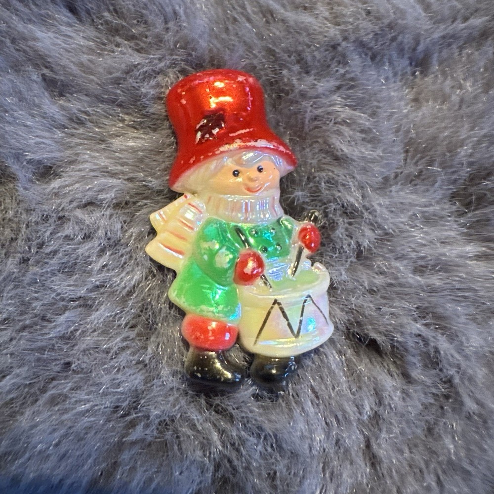 Little Drummer Boy Vintage Brooch Pin Christmas Jewelry Iridescent