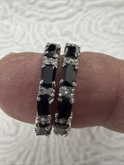 Vintage Black Onyx & Clear Round Brilliant CZ’s Eternity Band Ring Size 8.5