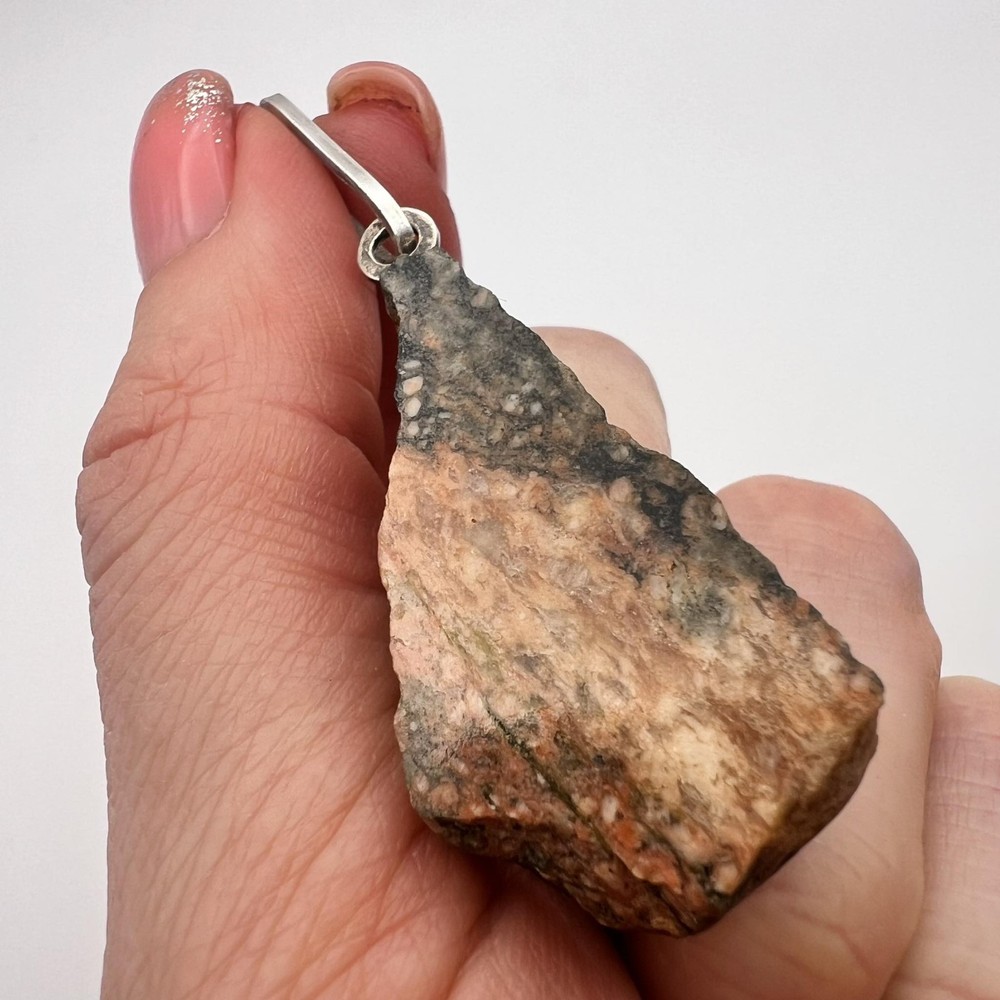 Huge Vintage Silver 800 Women’s Jewelry Pendant Natural Marble Stone 11 gr