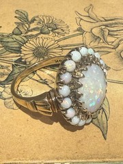 Vintage 10k Gold Ring 19 Fire Opals size 7.75 weight 5.4gr or 3.5 dwt c. 1970’s