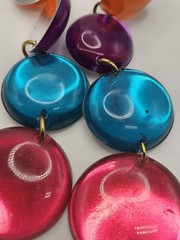 Vintage Multicolor Lucite Plastic Dangle Clip On Earrings Orange Blue Purple