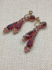 Victorian Revival Pink Purple Rhinestone Earrings Gold Tone Tassel Screw Back