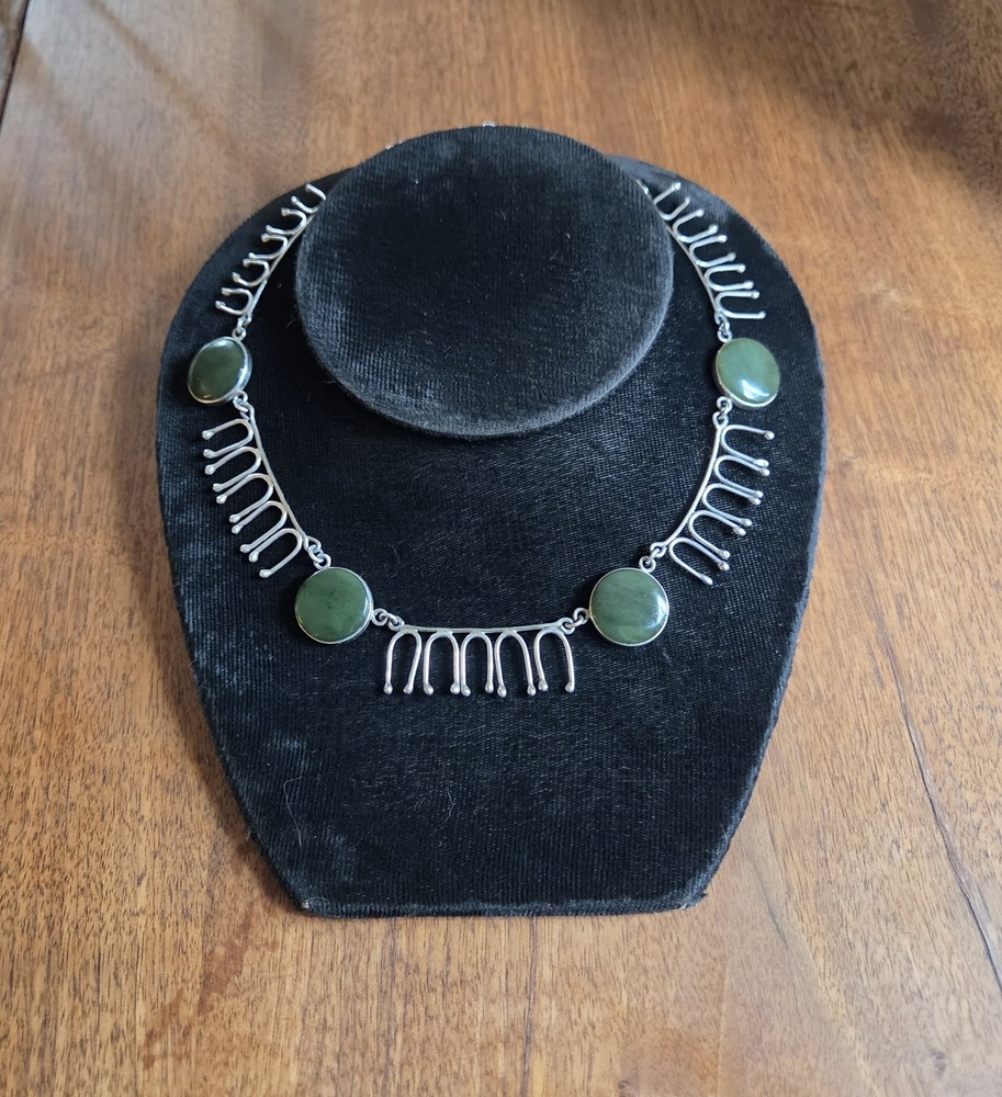 Jade and Silver Vintage Necklace 17 Inches Handmade Adjustable Hook Closure