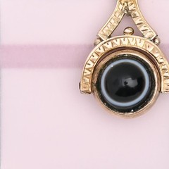 Antique Victorian Bullseye Agate Spinner Yellow Gold Filled Fob Charm Pendant