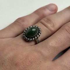 Vintage Ring Natural Nephritis Jade stone Silver 925 star USSR Jewelry size 7