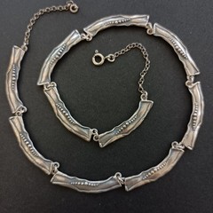 Vintage Israeli Silver Necklace Modernist Art Nouveau Revival Choker Handmade