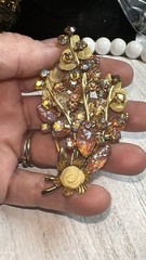 Rare Beau Jewels Unsigned AB Floral Spray 3.25”Lx 1.5” W Brooch