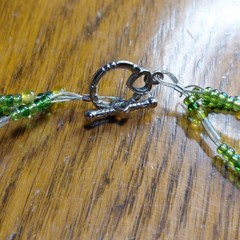 Green glass beaded necklace 3 strand lampwork beads