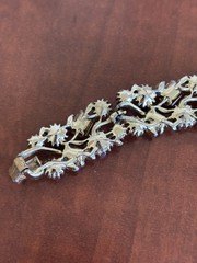 Vintage LISNER Gold-Tone Leaf Bracelet w/ Amber & Aurora Borealis Rhinestones