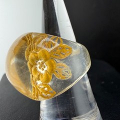 Vintage Reverse Carved Ring Yellow Lucite Flowers Size 6