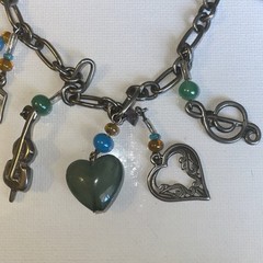 Vintage Glass Heart Music Ballerina Dangle Charm Necklace 28 In