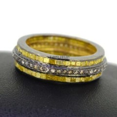 1.07ctw Rose Cut Diamond Yellow Sapphire Silver Victorian Eternity Ring Jewelry