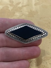 Vintage Sterling Silver 925 Tested Estate Acquired Bali Black Onyx Brooch Pin